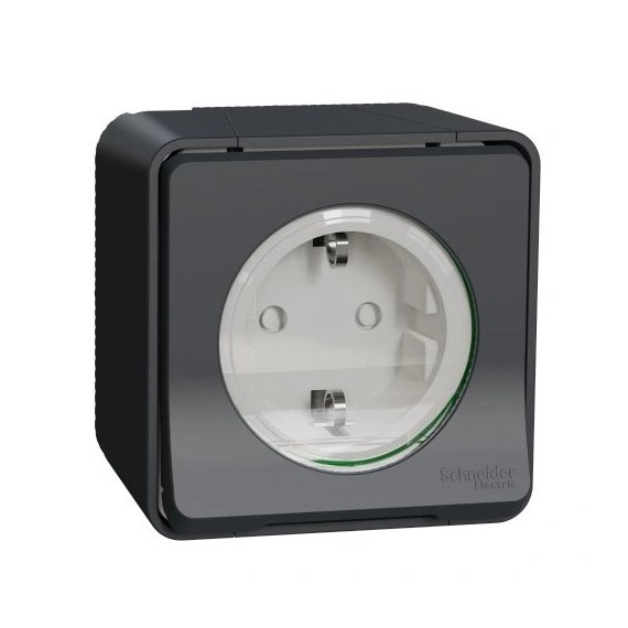 Розетка із з/к та шторками IP55, чорна, зовнішній монтаж Mureva Styl Schneider Electric MUR36034