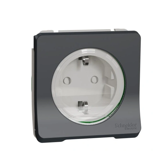 Механізм розетки із з/к та шторками IP55, чорний Mureva Styl Schneider Electric MUR36134