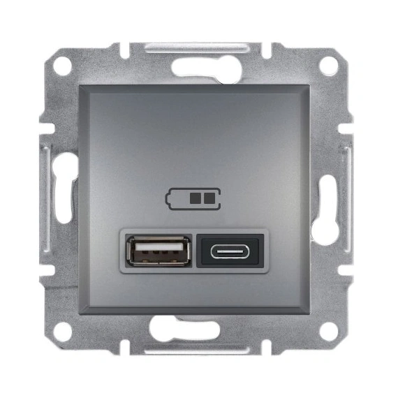 Розетка USB тип А+С 2,4А Schneider Electric Asfora EPH2700362 сталь