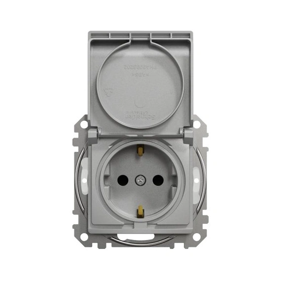 Розетка с ж/к с шторками и крышкой IP44 SE Sedna Design SDD213024 алюминий