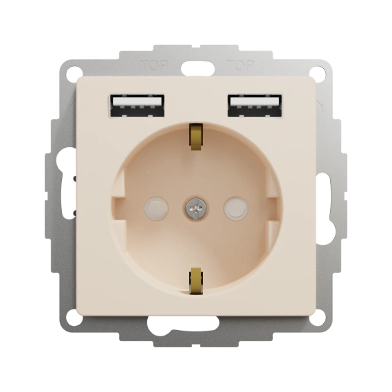 Розетка с заземлением + 2 USB тип SE Sedna Design SDD112052 бежевый