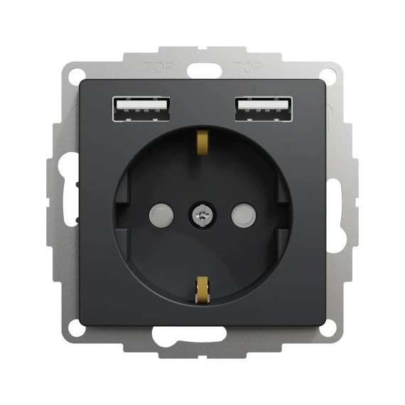 Розетка із заземленням + 2 USB тип SE Sedna Design SDD114052 чорний