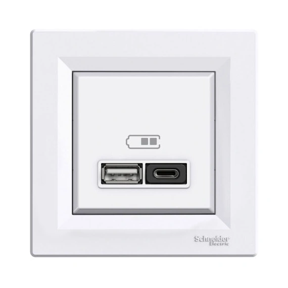 USB розетка А+С, 3 А, 45 Вт, біла, Asfora, Schneider Electric, EPH2700421
