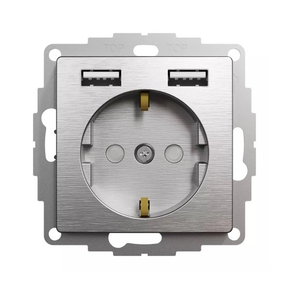 Розетка із заземленням + 2 USB тип Sedna Elements SE SDD170052 матовий алюміній