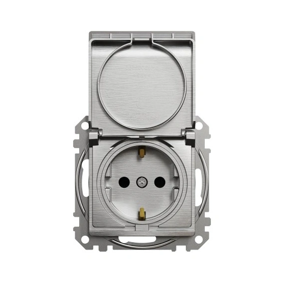 Розетка із з/к зі шторками з кришкою SE Sedna Elements SDD170024 алюміній матований