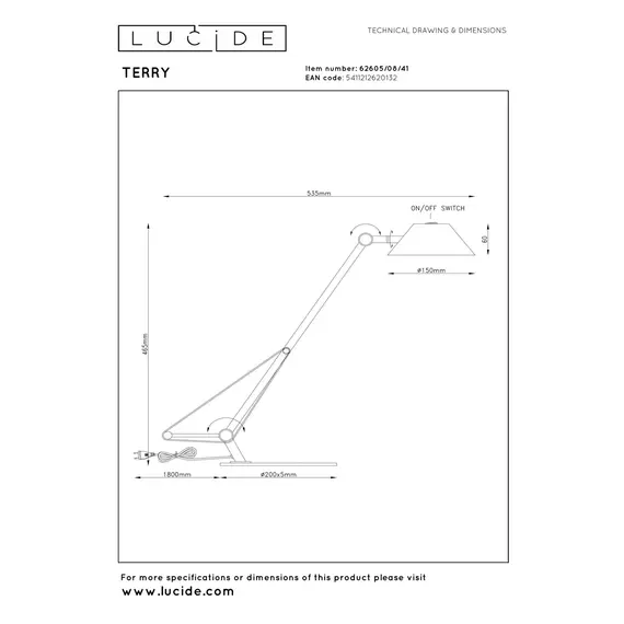 Настільна лампа Lucide TERRY 62605/08/41, зображення 3