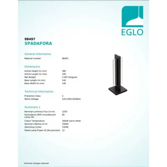 Настольная лампа Eglo SPADAFORA LED 98497, изображение 3