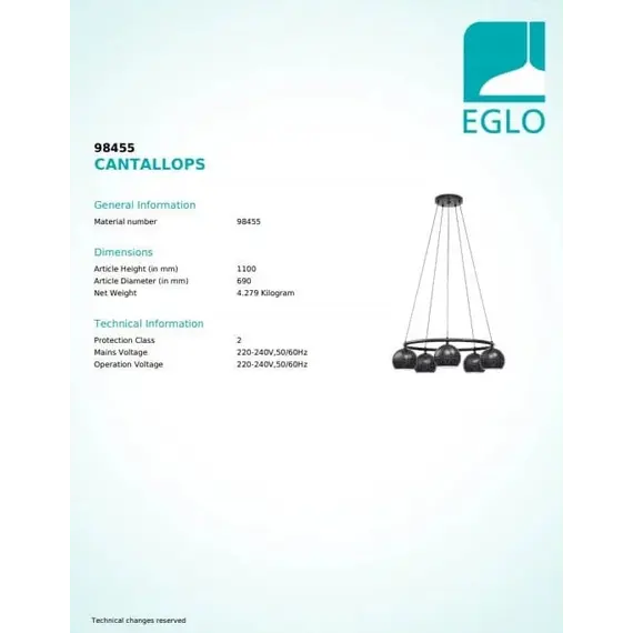 Підвісний світильник Eglo CANTALLOPS 98455, зображення 3