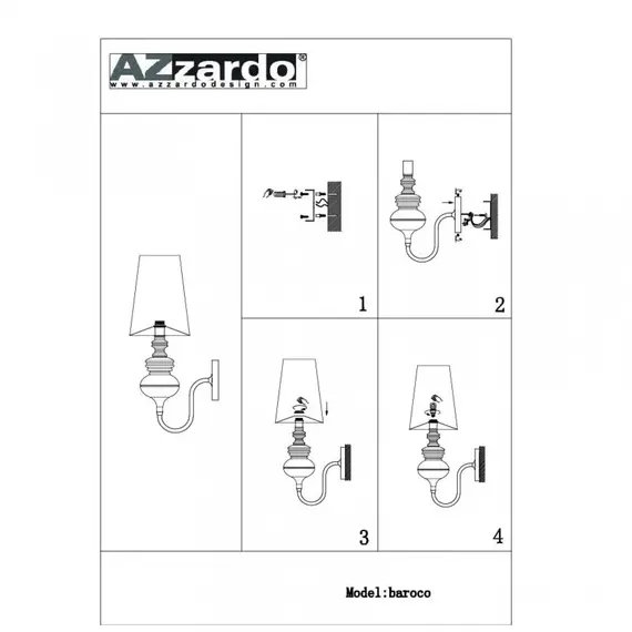 Бра AZzardo BAROCO AZ0062 (AB7121-1S-BK), зображення 4