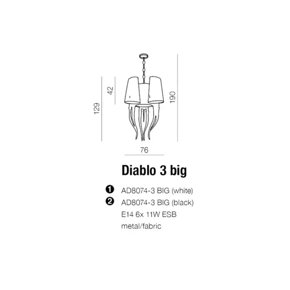 Люстра AZzardo DIABLO 3 BIG AZ1232 (AD8074-3-BIG-WH-CH), зображення 3