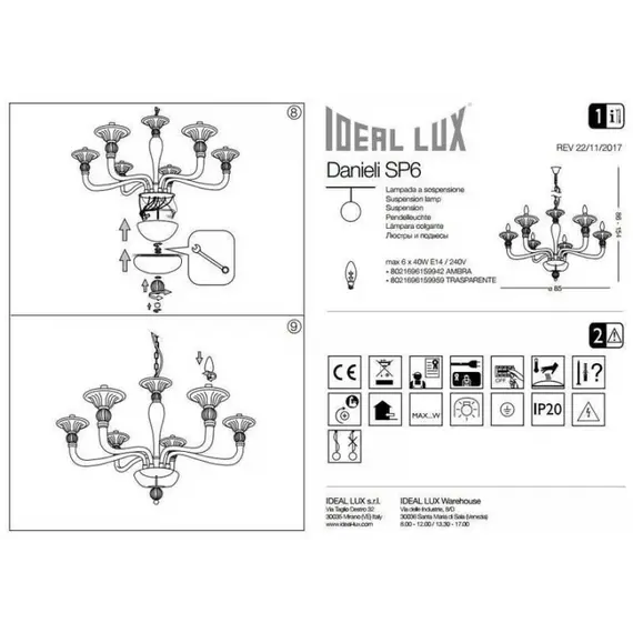 Люстра Ideal Lux Danieli SP6 159942, изображение 2