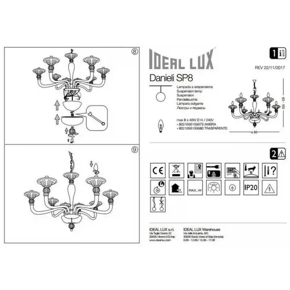 Люстра Ideal Lux Danieli SP8 159973, зображення 2