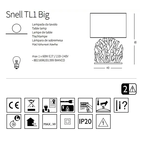 Настільна лампа Ideal Lux Snell TL1 big 201399, зображення 2