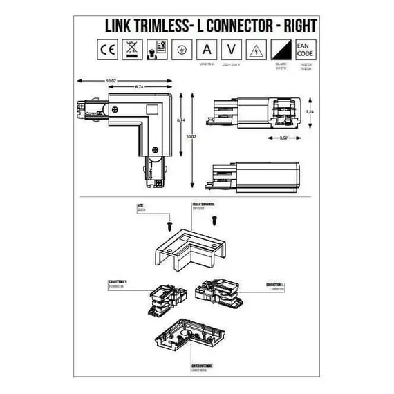 L-коннектор правый Ideal Lux LINK TRIMLESS ON/OFF L CONNECTOR 169736, изображение 2