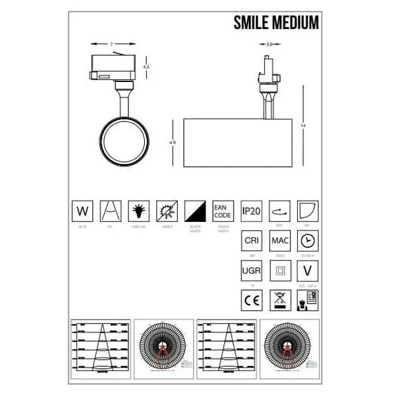 Трековий світильник Ideal Lux SMILE 20W 190020, зображення 2