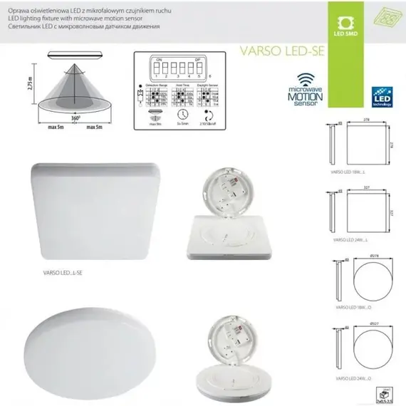 Стельовий світильник Kanlux VARSO LED 18W-NW-L-SE (26980) sensor, зображення 2