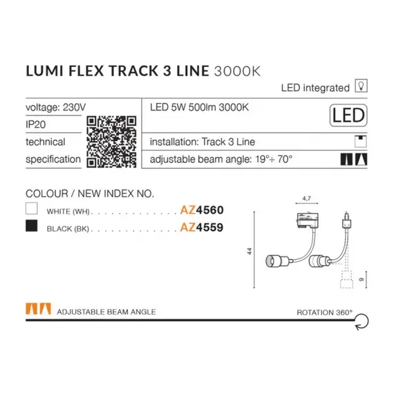 Трековый светильник AZzardo LUMI TRACK 3LINE 5 Вт 3000 К BK AZ4557, изображение 5