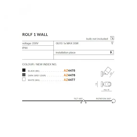 Azzardo ROLF 1 WALL AZ4476, изображение 3