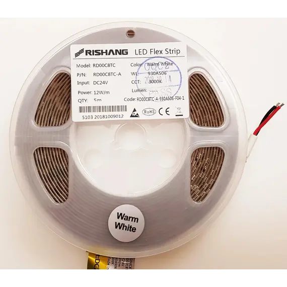 Светодиодная лента RISHANG 128-2835-24V-IP20 12 Вт 1549 лм 6500 К 5 м (RD00C8TC-A-W), изображение 4