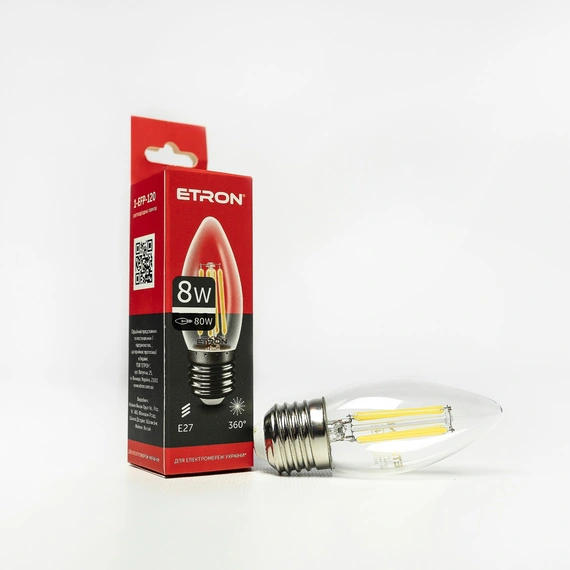 LED лампа ETRON Filament 1-EFP-120 С37 E27 8W 4200K прозрачная