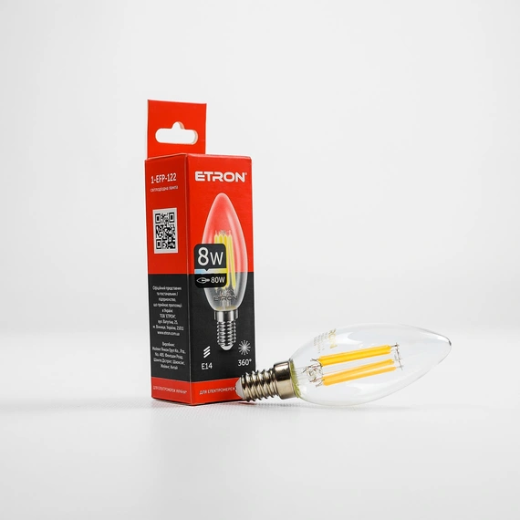 LED лампа ETRON Filament 1-EFP-122 С37 E14 8W 4200K прозрачная