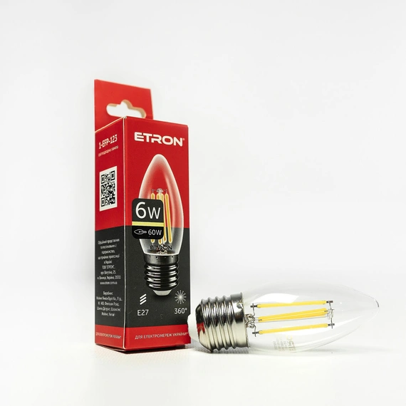 LED лампа ETRON Filament 1-EFP-123 C37 E27 6W 3000K прозрачная
