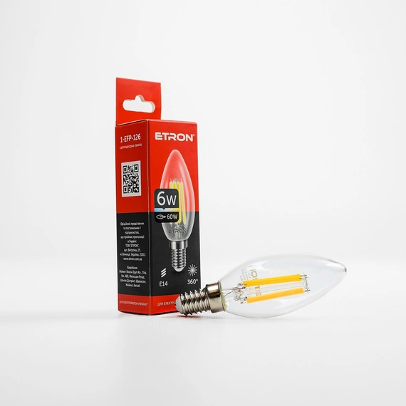 LED лампа ETRON Filament 1-EFP-126 С37 E14 6W 4200К прозрачная