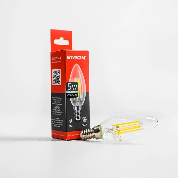 LED лампа ETRON Filament 1-EFP-128 С37 E14 5W 4200К прозрачная