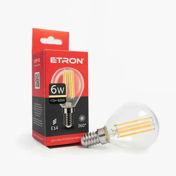 LED лампа ETRON Filament 1-EFP-151 G45 E14 6W 3000K прозрачная
